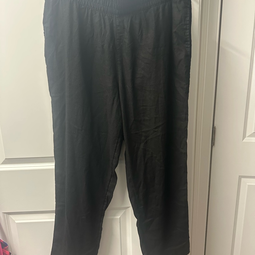 High-Waisted Black Straight Leg Linen-Blend Pants - Picture 4 of 4
